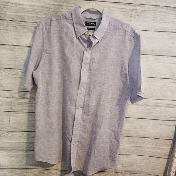 Chaps Purple Large 100% Cotton Short Sleeve Button Down Shirt 2.7028 - Picture 1 of 6